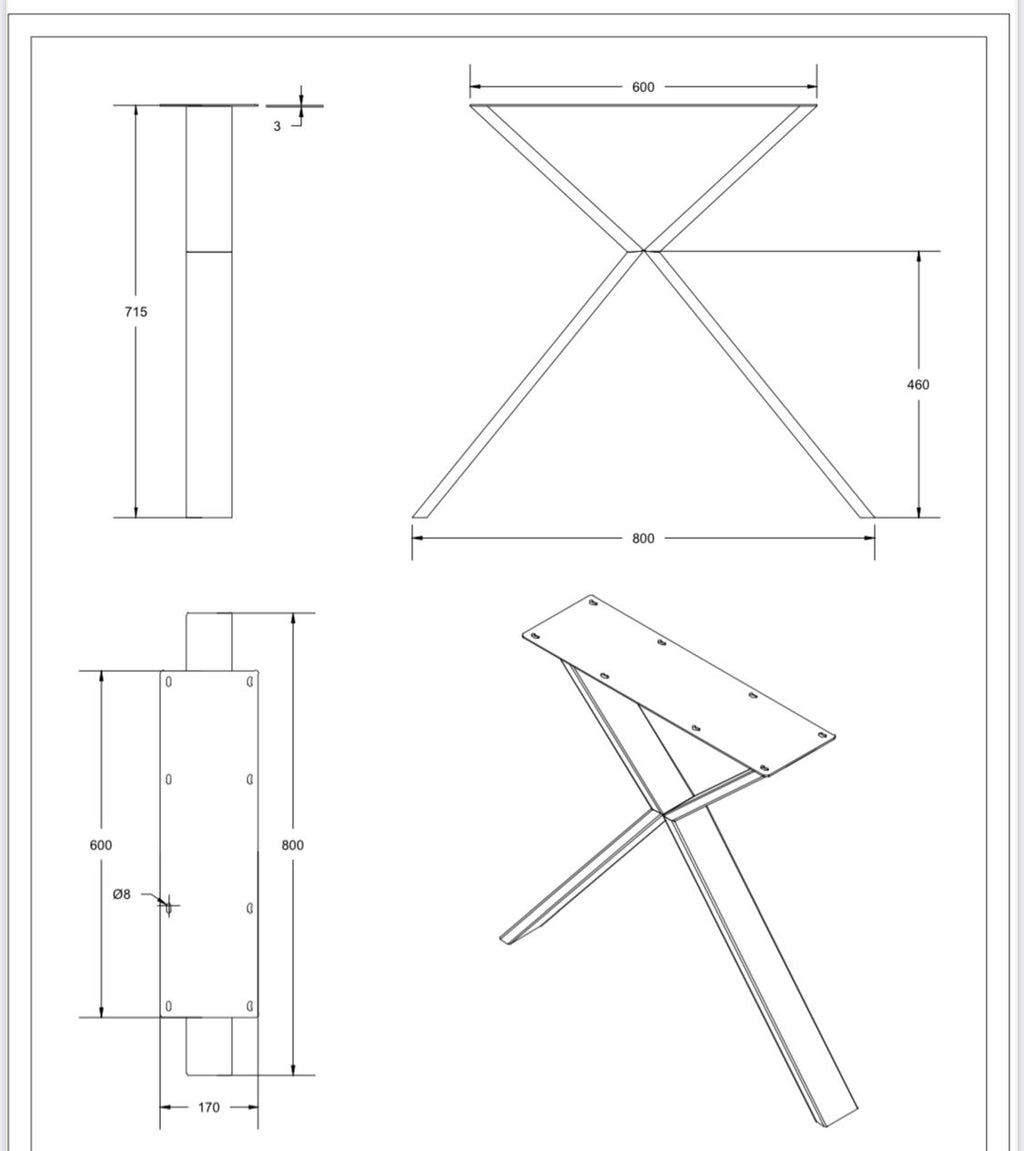 Set Industriële X - Poten 8x2 cm Hoge Knik - SET009